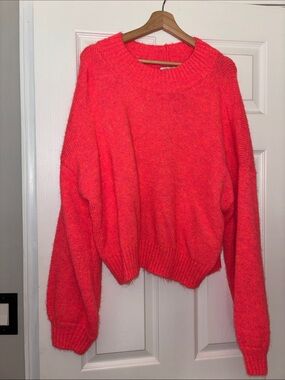 AE | Snow Stopper Sweater: Oversized Women’s Crewneck  - Neon Coral Pink - L